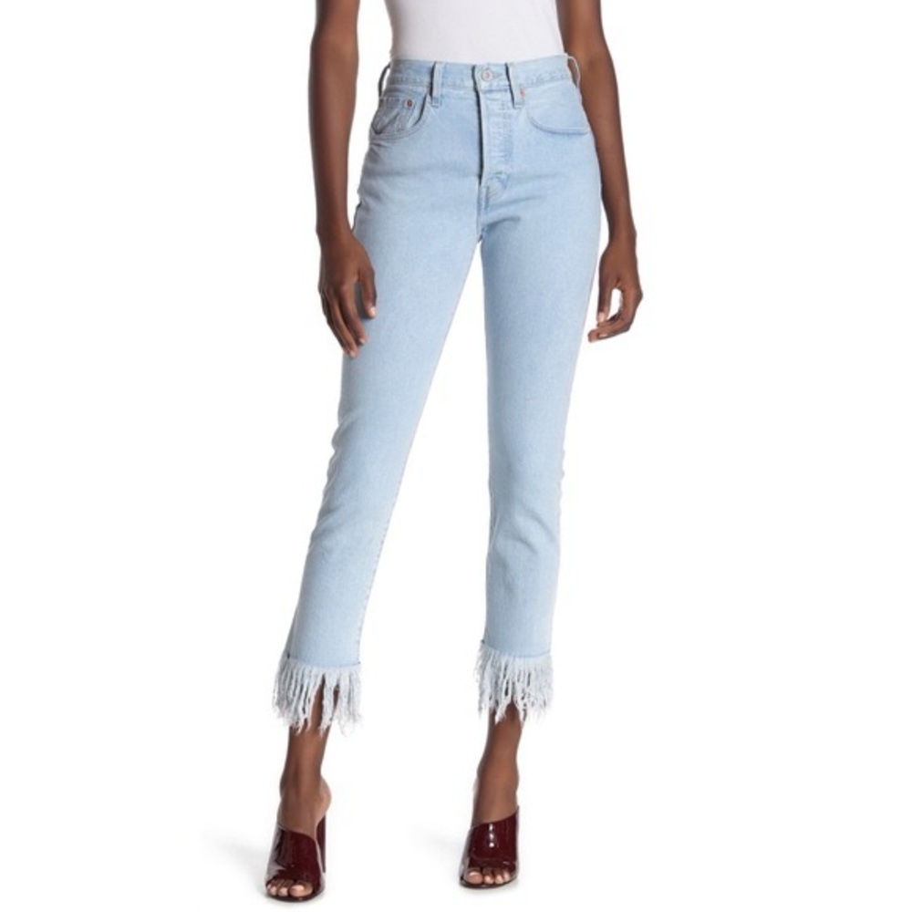 Levi’s Made & Crafted 29/28 skinny 501 S light wash frayed fringe hem jeans EUC
